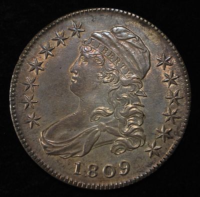1809 BUST HALF DOLLAR AU/BU COLOR. WEEKLY COIN & CURRENCY AUCTIONS ESTIMATE $2000 - $2400.