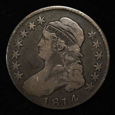 1814 BUST HALF DOLLAR FINE. TOP RATED AUCTION HOUSE ESTIMATE $200 - $250.
