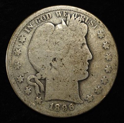 1896-S BARBER HALF DOLLAR AG/G. LEADERS IN ON-LINE AUCTIONS ESTIMATE $100 - $130.
