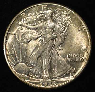 1943 WALKING LIBERTY HALF BU. TOP RATED AUCTION HOUSE ESTIMATE $50 - $75.