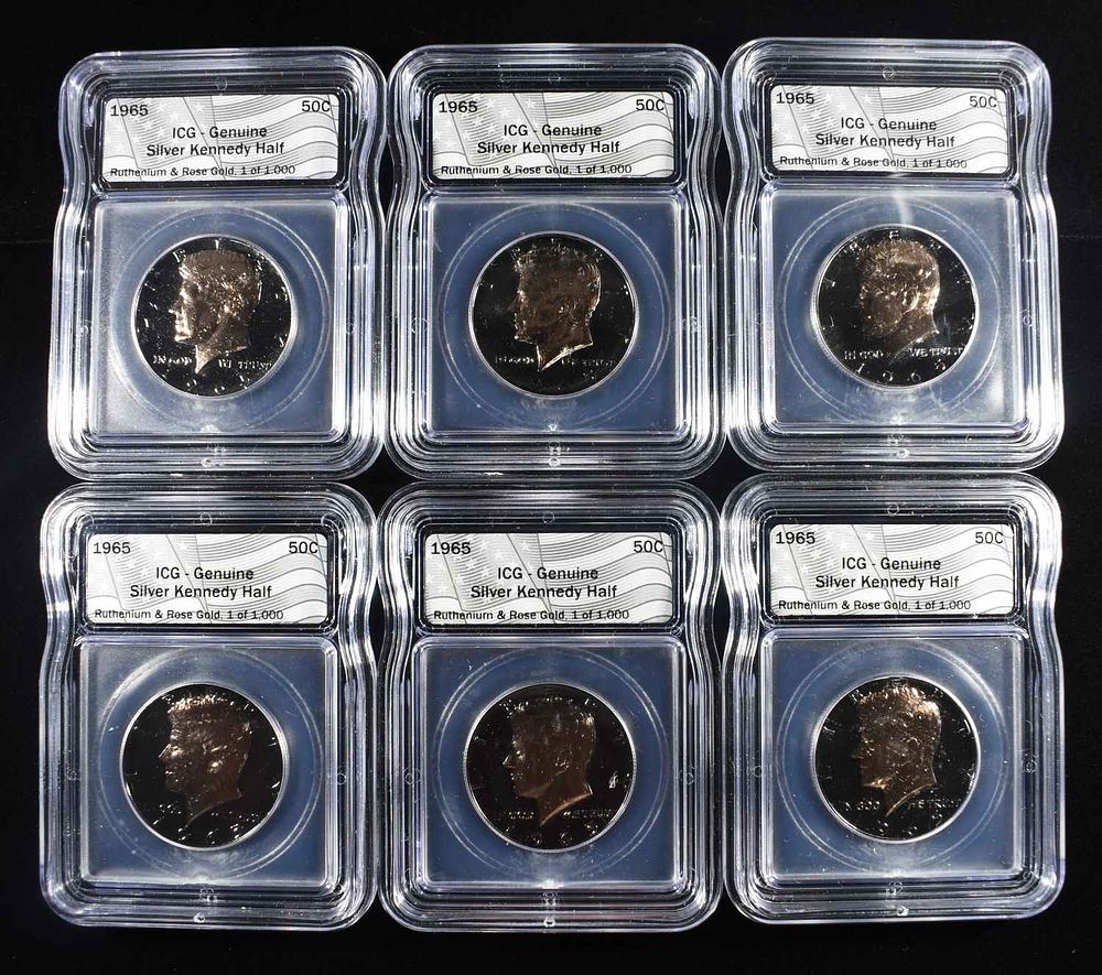 (6)1965 KENNEDY 50C ICG BLACK RUTHENUIM & ROSE AU. BID WITH SILVER CITY AUCTIONS ESTIMATE $230 - 