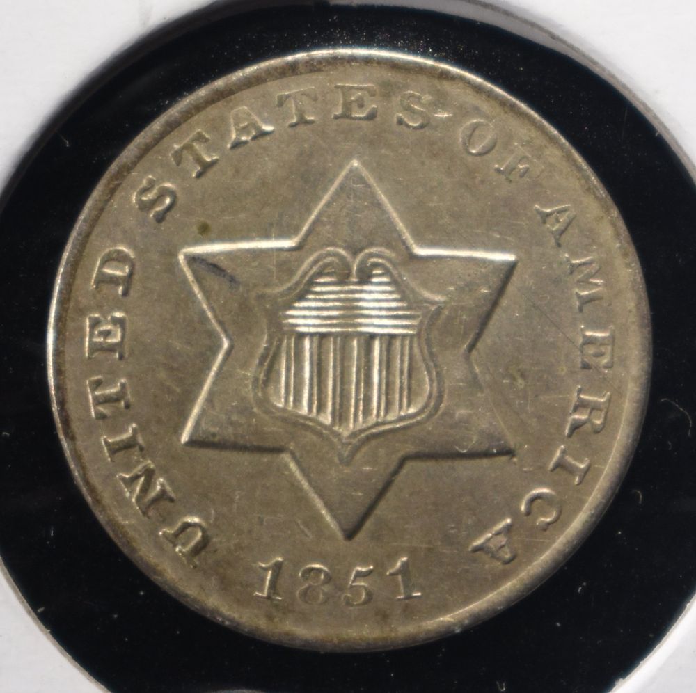 1851-O 3-CENT SILVER NICE BU. WEEKLY COIN & CURRENCY AUCTIONS ESTIMATE $1200 - $1700.