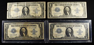 (4) LARGE SIZE SILVER CERTIFICATES. 1923 (2)VF) (1) F & (1) VG ESTIMATE $80 - $100.