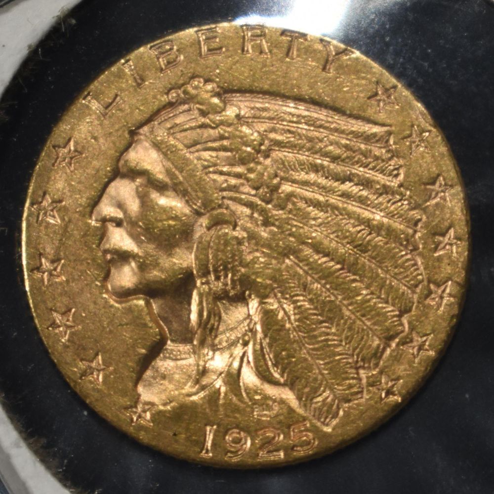 1925-D $2.50 INDIAN GOLD CH BU. CHECK OUT OUR UPCOMING AUCTIONS ESTIMATE $925 - $1150.