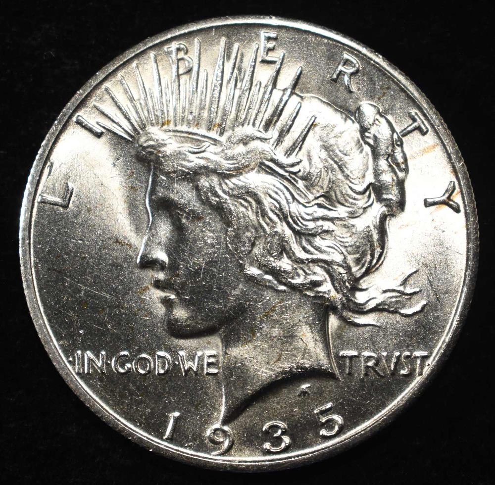 1935-S PEACE DOLLAR CH BU. LEADERS IN ON-LINE AUCTIONS ESTIMATE $600 - $700.