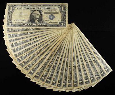 (25) SILVER CERTIFICATES. BID WITH SILVER CITY AUCTIONS ESTIMATE $100 - $120.