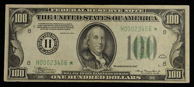 $100 STAR NOTE. TOP RATED AUCTION HOUSE ESTIMATE $250 - $300.