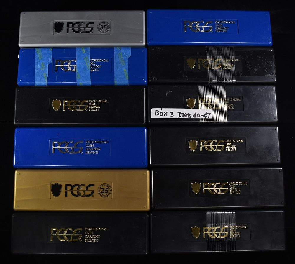 (12) USED PLASTIC PCGS SLABBED COIN BOXES. BID WITH SILVER CITY AUCTIONS ESTIMATE $90 - $110.