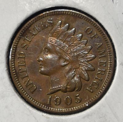 1905 INDIAN CENT BROWN UNC. LEADERS IN ON-LINE AUCTIONS ESTIMATE $60 - $80.