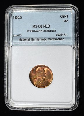 1955 WHEAT CENT 'POOR MAN' DD NNC SUPERB GEM BU. BID WITH SILVER CITY AUCTIONS ESTIMATE $75 - $100.