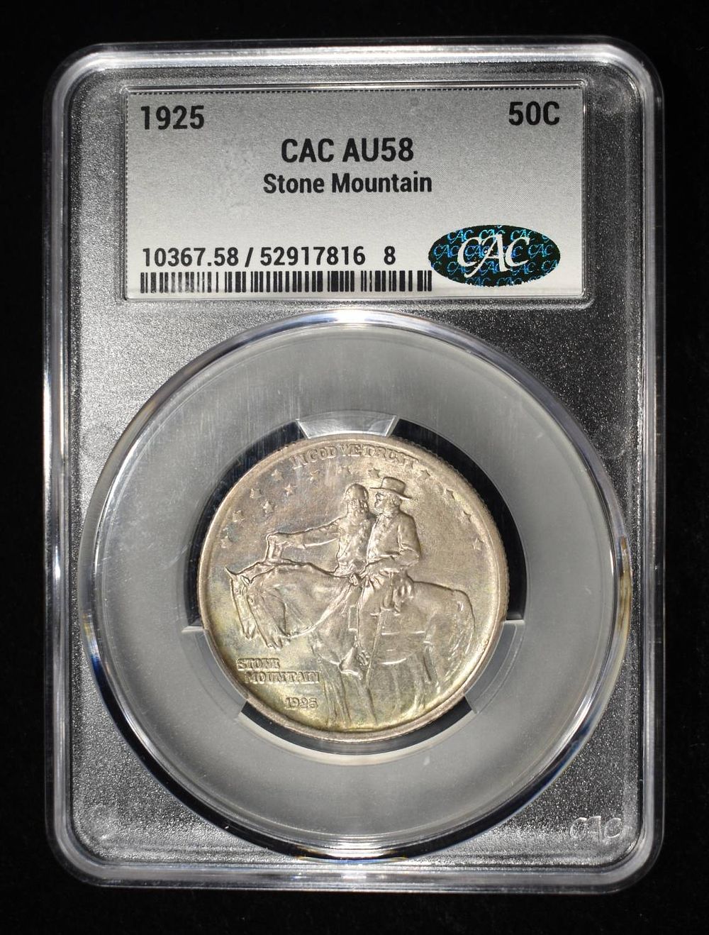 1925 STONE MOUNTAIN COMMEM HALF DOLLAR CAC AU-58. CHECK OUT OUR UPCOMING AUCTIONS ESTIMATE $100 