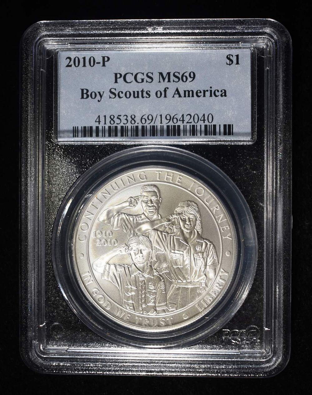 2010-P BOY SCOUTS COMMEM DOLLAR PCGS MS-69. WEEKLY COIN & CURRENCY AUCTIONS ESTIMATE $100 - $130.