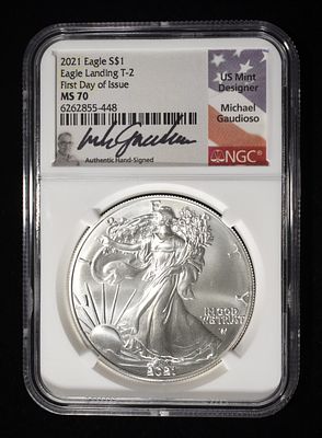 2021 T-2 SILVER EAGLE NGC MS-70 1ST DAY ISSUE. WEEKLY COIN & CURRENCY AUCTIONS ESTIMATE $130 - $150.