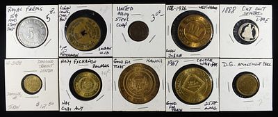 TOKEN COLLECTORS LOT. INCLUDING (1) CUT OUT SEATED DIME & (9) MISC. TOKENS ESTIMATE $100 - $150.