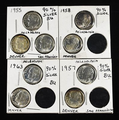 (9) 90% SILVER ROOSEVELT DIMES BU. CHECK OUT OUR UPCOMING AUCTIONS ESTIMATE $75 - $100.