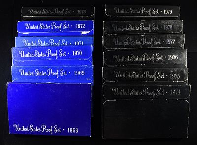 1968-79 US PROOF SETS. TOP RATED AUCTION HOUSE ESTIMATE $160 - $220.