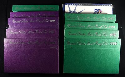 1990-99 US PROOF SETS. WEEKLY COIN & CURRENCY AUCTIONS ESTIMATE $100 - $150.