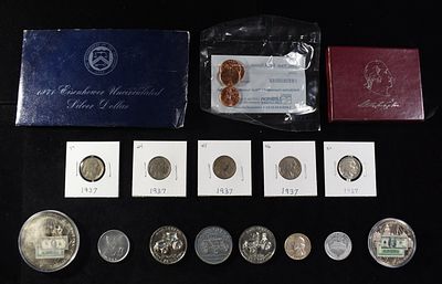 COLLECTORS LOT. 1982 WASHINGTON HALF DOLLAR COMMEM,1964 WASHINGTON QUARTER, 1971 UNC EISENHOWER 