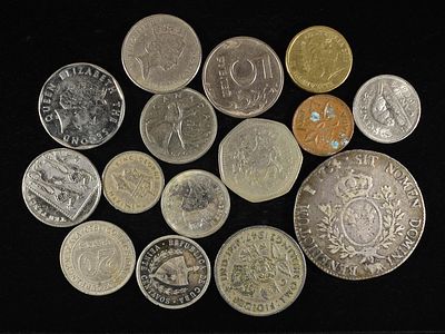 FOREIGN COLLECTORS LOT. INCULDING 1764 0.917 SILVER FROEIGN COIN ESTIMATE $100 - $150.