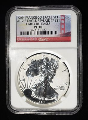 2012-S SILVER EAGLE NGC REV PF-70 EARLY RELEASE. WEEKLY COIN & CURRENCY AUCTIONS ESTIMATE $200 - 