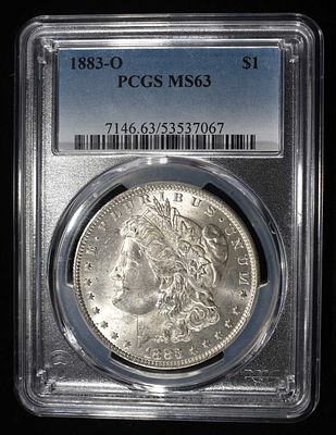 1883-O MORGAN DOLLAR PCGS MS-63. WEEKLY COIN & CURRENCY AUCTIONS ESTIMATE $130 - $150.