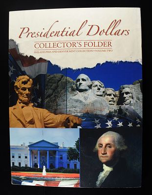 PRESIDENTIAL DOLLARS COLLECTORS FOLDER. INCLUDING (40) PRESIDENTAL DOLLARS ESTIMATE $80 - $120.