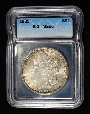 1889 MORGAN DOLLAR ICG MS65. CHECK OUT OUR UPCOMING AUCTIONS ESTIMATE $280 - $330.