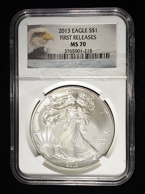 2013 AMERICAN SILVER EAGLE NGC MS70. BID WITH SILVER CITY AUCTIONS ESTIMATE $110 - $160.