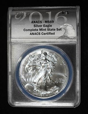 2016 (P) AMERICAN SILVER EAGLE ANACS MS69. CHECK OUT OUR UPCOMING AUCTIONS ESTIMATE $120 - $170.