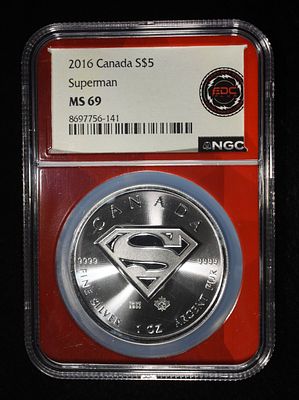 2016 1 OZ SILVER CANADA SUPERMAN NGC MS-69. CHECK OUT OUR UPCOMING AUCTIONS ESTIMATE $150 - $200.