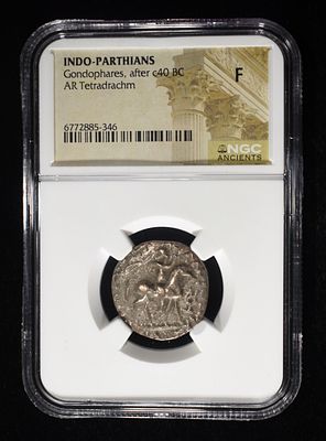 AFTER 40 BC, GONDOPHARES NGC F. BID WITH SILVER CITY AUCTIONS ESTIMATE $200 - $250.