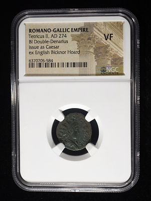 TETRICUS II, AD 274 NGC VF. ENGLISH BICKNOR HOARD, ROMAN-GALLIC EMPIRE, BI DOUBLE-DENARIUS 