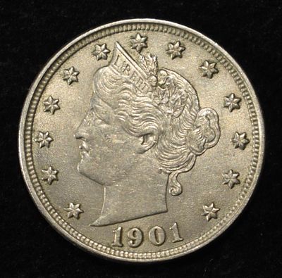 1901 LIBERTY NICKEL AU/BU. BID WITH SILVER CITY AUCTIONS ESTIMATE $80 - $100.