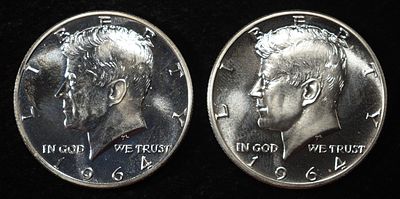 (2) 90% SILVER 1964 KENNEDY HALF DOLLARS PROOF BU. CHECK OUT OUR UPCOMING AUCTIONS ESTIMATE $90 