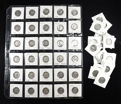 (50) 90% SILVER MERCURY DIMES. LEADERS IN ON-LINE AUCTIONS ESTIMATE $440 - $490.