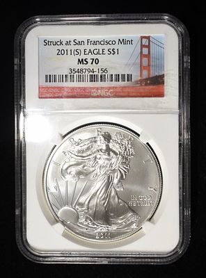 2011(S) AMERICAN SILVER EAGLE NGC MS70. CHECK OUT OUR UPCOMING AUCTIONS ESTIMATE $130 - $180.