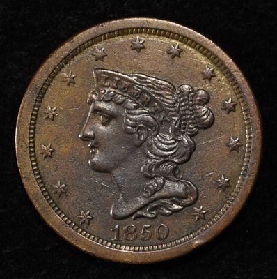 1850 HALF CENT CH AU. BID WITH SILVER CITY AUCTIONS ESTIMATE $900 - $1000.