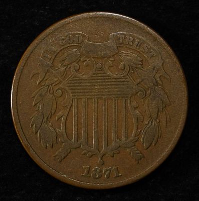 1871 2 CENT PIECE VF/XF. WEEKLY COIN & CURRENCY AUCTIONS ESTIMATE $130 - $150.