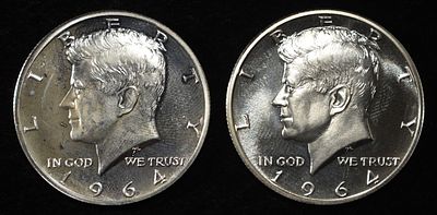 (2) 90% SILVER 1964 KENNEDY HALF DOLLARS PROOF BU. WEEKLY COIN & CURRENCY AUCTIONS ESTIMATE $90 