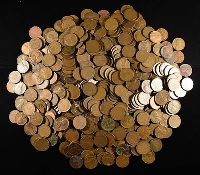 (500) 40'S & 50'S WHEAT CENTS. WEEKLY COIN & CURRENCY AUCTIONS ESTIMATE $90 - $110.