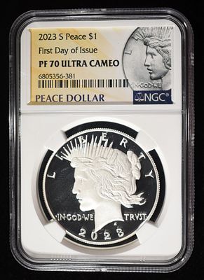 2023-S PEACE DOLLAR NGC PF70 ULTRA CAMEO. BID WITH SILVER CITY AUCTIONS ESTIMATE $140 - $190.
