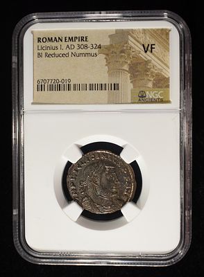 AD 308-324 LICINIUS I, BI REDUCED NUMMUS NGC VF. WEEKLY COIN & CURRENCY AUCTIONS ESTIMATE $80 - 