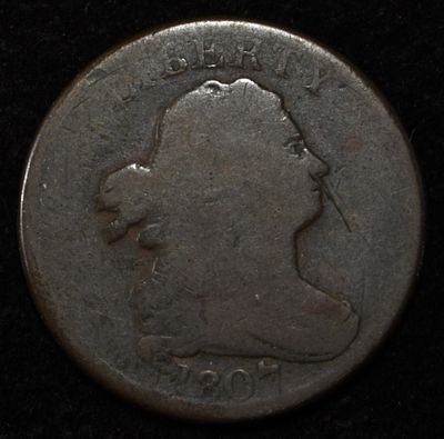1807 HALF CENT GOOD. WEEKLY COIN & CURRENCY AUCTIONS ESTIMATE $100 - $130.