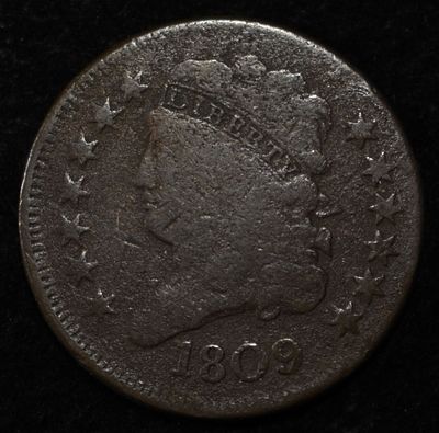1809 HALF CENT VG. CHECK OUT OUR UPCOMING AUCTIONS ESTIMATE $100 - $130.