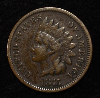 1875 INDIAN CENT VF/XF. CHECK OUT OUR UPCOMING AUCTIONS ESTIMATE $100 - $130.