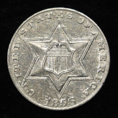 1856 3-CENT SILVER CH AU. WEEKLY COIN & CURRENCY AUCTIONS ESTIMATE $300 - $350.