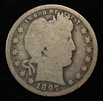 1897-S BARBER QUARTER GOOD. BID WITH SILVER CITY AUCTIONS ESTIMATE $130 - $150.