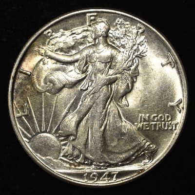 1947 WALKING LIBERTY HALF DOLLAR CH BU. TOP RATED AUCTION HOUSE ESTIMATE $90 - $130.