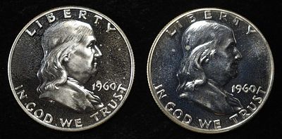 (2) 1960 90% SILVER FRANKLIN HALF DOLLAR PROOF BU. BID WITH SILVER CITY AUCTIONS ESTIMATE $100 - 