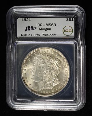 1921 MORGAN DOLLAR ICG MS63. WEEKLY COIN & CURRENCY AUCTIONS ESTIMATE $110 - $160.